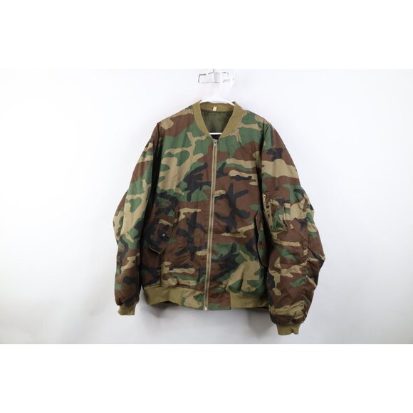 Vintage 90s Streetwear Mens 2XL XXL Faded Full Zip Camouflage Bomber Jacket